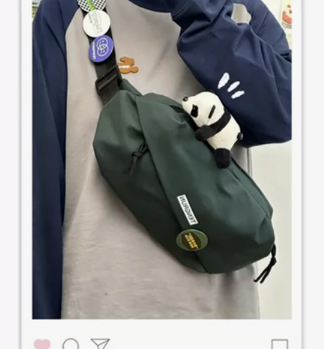 日系ins潮牌复古休闲男女胸包运动骑行斜挎...