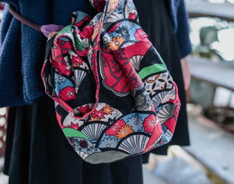 古怪舍 日式复古和风束口袋手提布包 可斜挎...