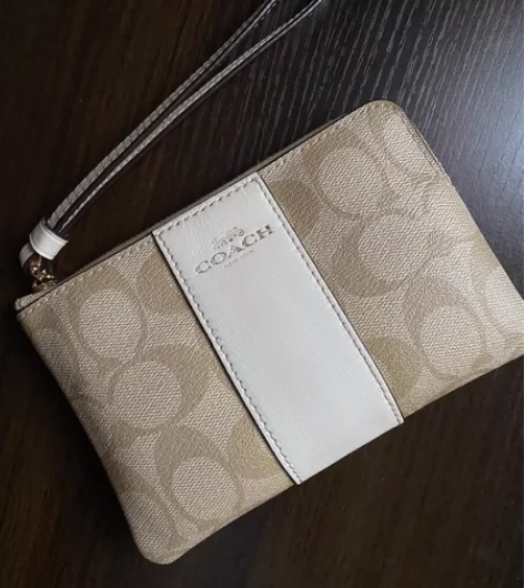 COACH蔻驰手腕袋女士PVC老花零钱包手...