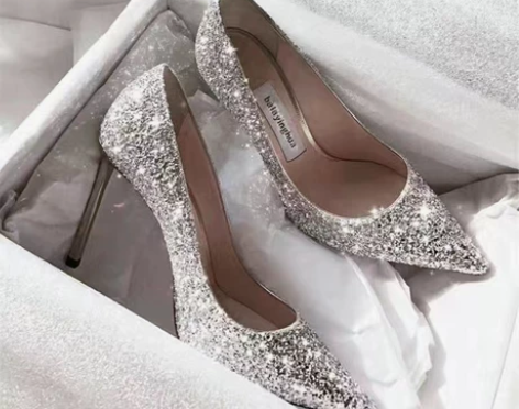 水晶鞋婚鞋银色亮片鞋2022新款女春夏百搭...