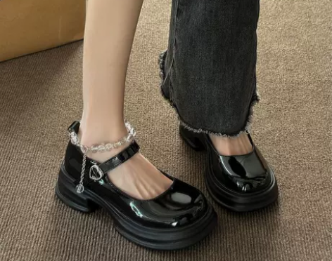 黑色甜酷玛丽珍小皮鞋法式小众日系厚底鞋女夏...