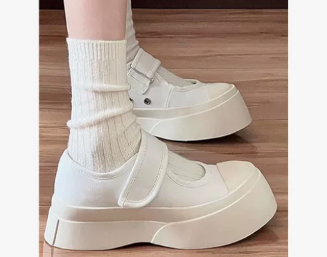 赵露思同款帆布玛丽珍鞋女mona百搭大头护...