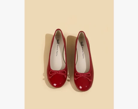ORTR蝴蝶结复古小红鞋低跟软底芭蕾舞鞋漆...
