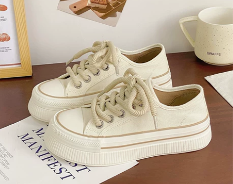 八木家 奶油帆布鞋女薄款春夏新款ins小众...