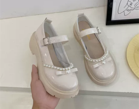 法式复古珍珠蝴蝶结玛丽珍小皮鞋女2022年...