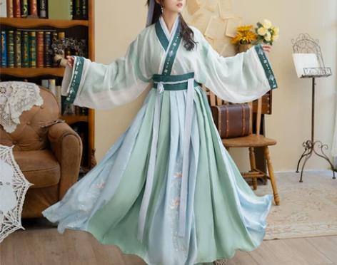 清梳铃珑原创汉服女晋制刺绣撞色交领齐腰襦裙...