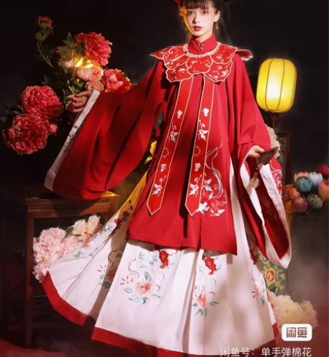 玉术原创汉服女花嫁明制汉服长衫齐腰褶裙斜襟...