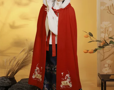 妃亦坊原创汉服女斗篷加绒加厚披风绣花长款外...