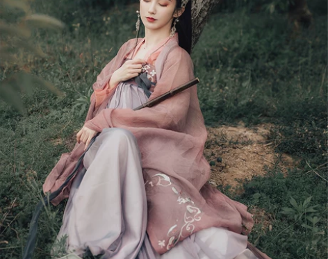 都城南庄大袖衫女汉服紫灰大袖女款传统日常绣...
