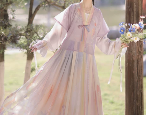 洛苓唐褙子汉服女圆领短衫褶裙原创齐腰中国风...