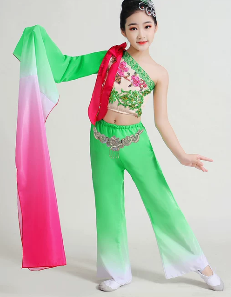 水袖舞蹈服装女儿童且吟春雨舞蹈演出服