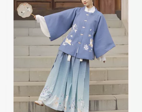 五五年喵蝶醉汉服女明制秋冬毛呢方领半袖立领...