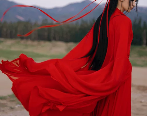 ?大红色汉服女夏款直裾古风中国风超仙气古装...