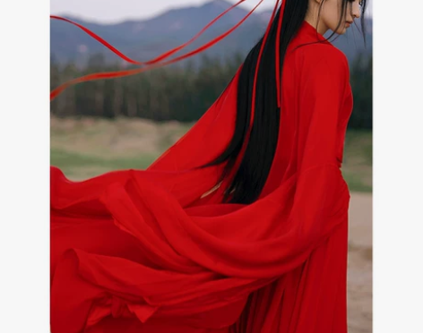 红色魏晋古风武侠古装汉服女中国风古典舞蹈演...