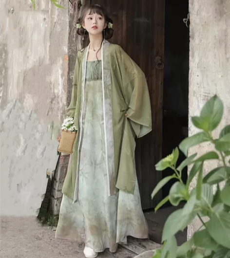 柒邑【竹韵】汉服女宋制改良吊带连衣裙新中式...