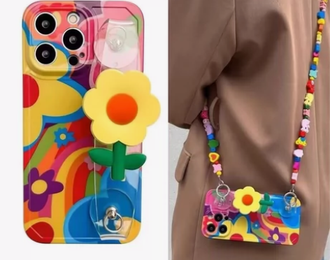 彩色涂鸦花朵苹果14/13pro手机壳防摔...