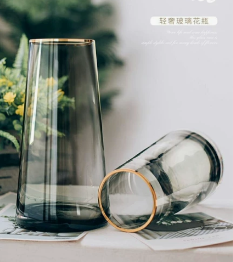 (便宜捡漏)轻奢简约描金透明玻璃花瓶客厅干...