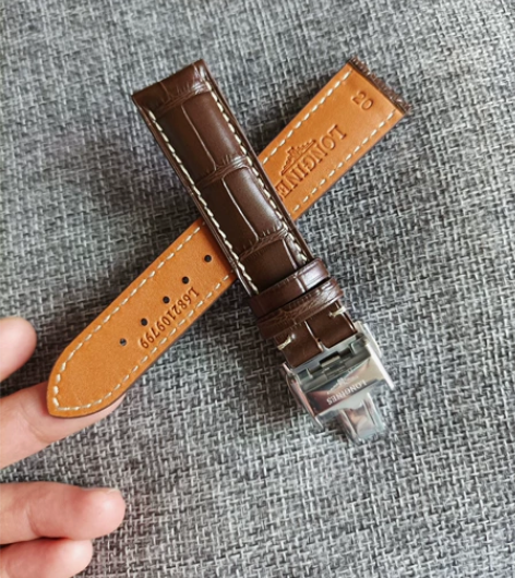 浪琴表带康卡斯瑰丽月相手表带男真皮原装女浪...