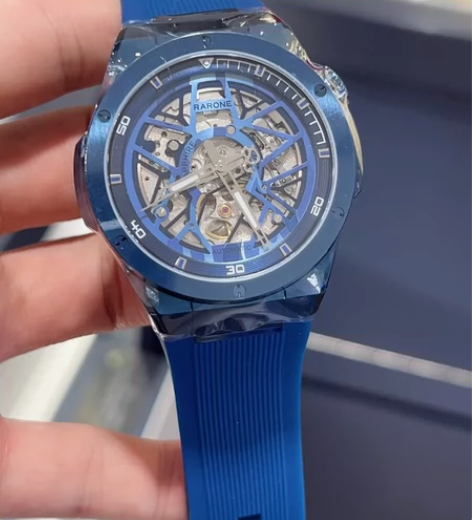 Rarone雷诺双子星蓝色镂空机械表男全自...