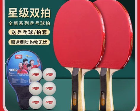 红双喜乒乓球拍双拍一二三四星小学生儿童初学...