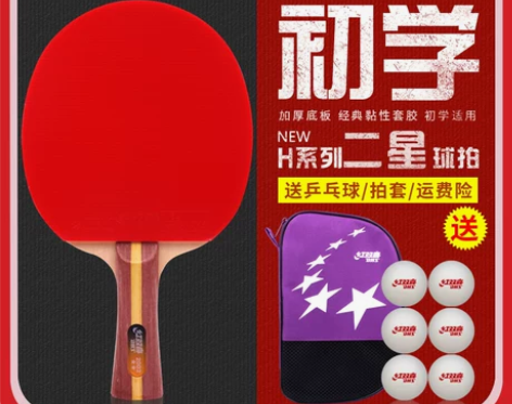红双喜乒乓球拍单拍二星级2星儿童小学生1只...