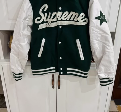supreme棒球棉服外套 羊毛呢pu皮 ...