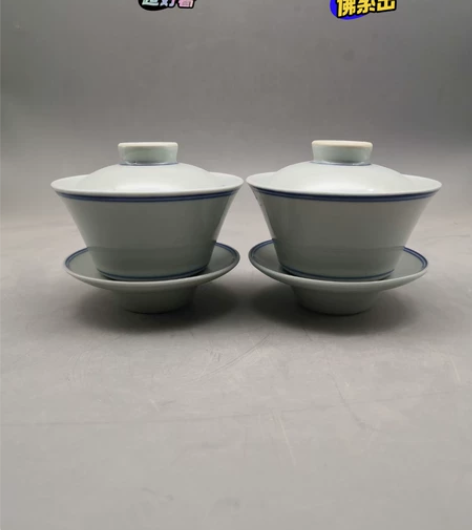 567老厂货景德古窑青花双圈盖碗，景德镇创...