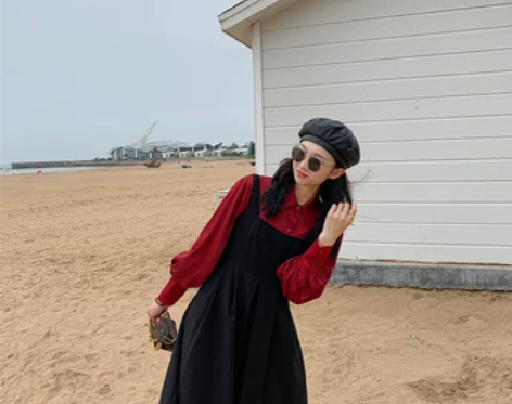 李大米苏格兰背带裙女秋冬2020新款羊毛法...