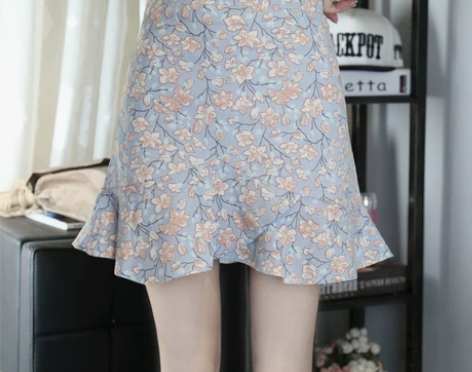 夏季新款学生鱼尾半身裙裙裤女高腰包臀花朵…...