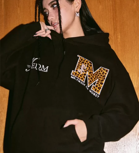 ?MEDM国潮拼皮字母印花豹纹连帽卫衣男女...