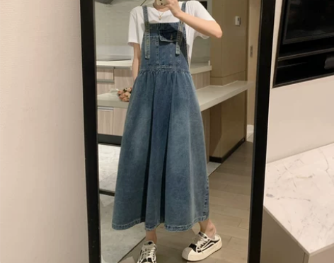 牛仔背带裙女夏季2023新款韩版复古吊带裙...