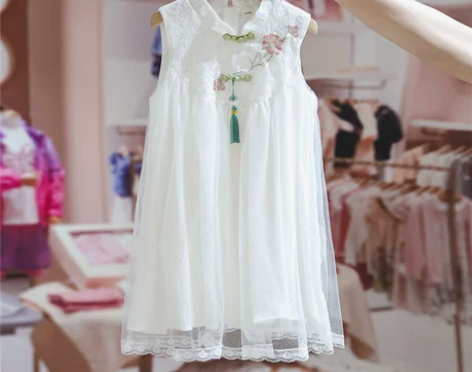 拉夏贝尔童装女童汉服连衣裙夏季无袖公主裙超...