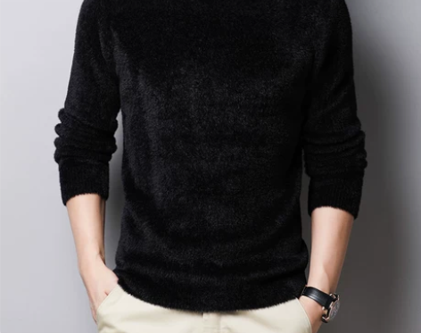 男士羊毛衫秋冬款仿水貂绒纯色毛衣新款花花公...