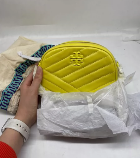 全新Tory Burch金黄色羊皮菱格链条...