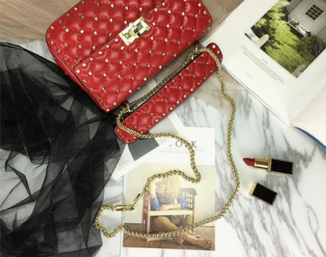 ?小包包女2018新款铆钉菱格链条包羊皮女...