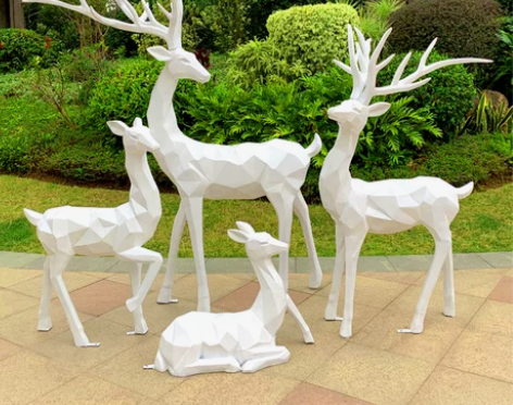 玻璃钢大型白鹿雕塑户外抽象梅花鹿摆件仿真动...