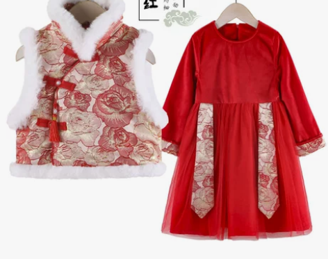 拜年服女童汉服冬季棉袄加厚女宝宝唐装新年衣...