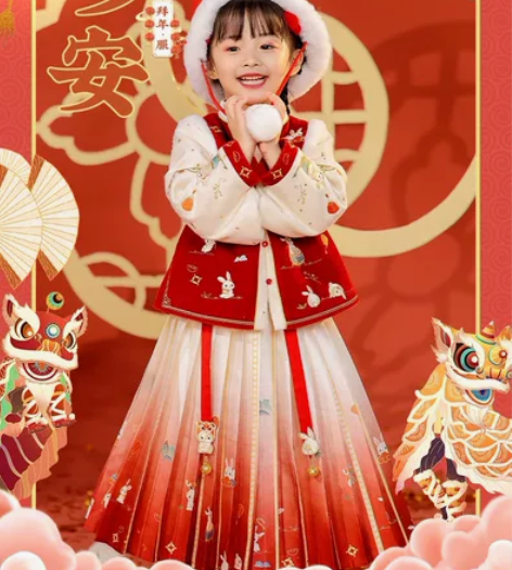 【西子问】汉服女童拜年服加厚新款国风女宝冬...