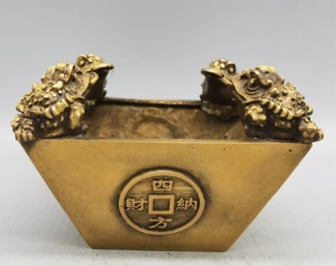 黄铜金蟾斗日进斗金纯铜金蟾聚宝盆大号四方炉...