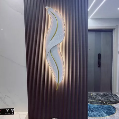 北欧发光羽毛壁灯灯背景墙格栅创意现代简约床...
