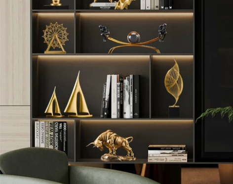 高档大气商务书柜酒柜摆件现代轻奢老板办公桌...