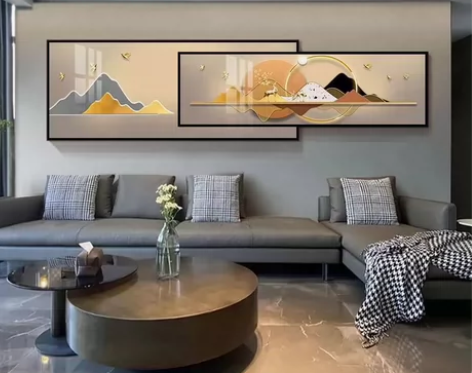 现代客厅叠加画晶瓷画主卧床头卧室抽象装饰画...