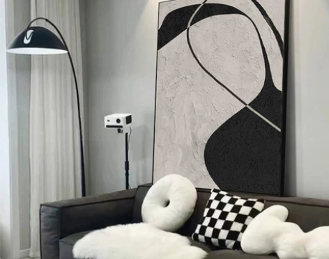 现代简约黑白抽象客厅沙发背景墙卧室餐厅落地...