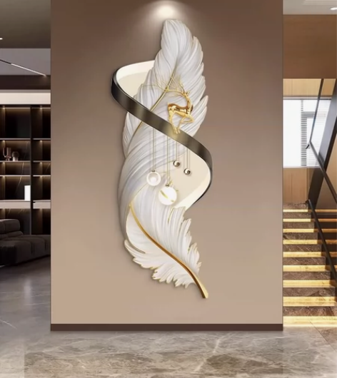 羽毛玄关装饰画入户走廊过道挂画轻奢高级感客...