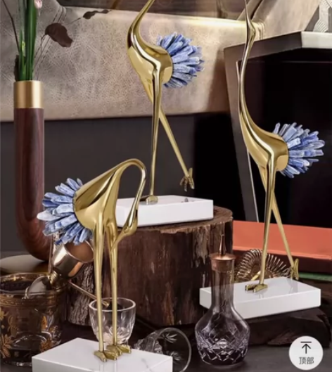 现代轻奢铜鹤摆件水晶工艺品客厅电视柜酒柜玄...