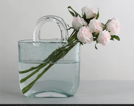 北欧透明玻璃包包花瓶网红手提篮摆件创意轻奢...