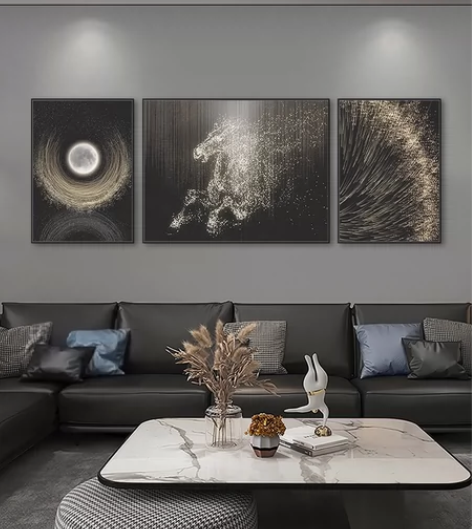 马到成功客厅装饰画现代轻奢沙发背景挂画高档...