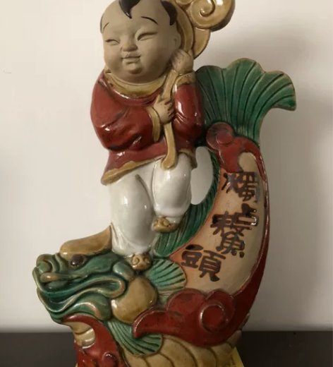 极品吉祥如意童子与门神百宝阁陶器摆件。20...