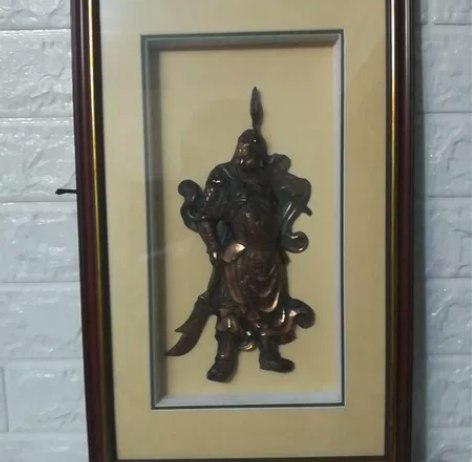 捶牒铜关公像已装裱好，适合开店家居供奉，尺...