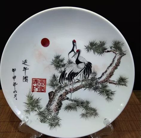 手绘瓷盘 唐山瓷 松鹤延年唐山瓷 松鹤延年...